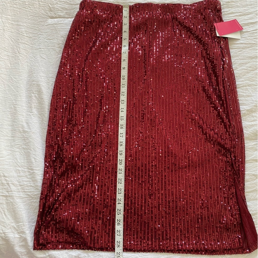 Vince Camuto Red Wine Holiday Sequin Stretchy Event Midi Skirt size xl - Picture 5 of 9